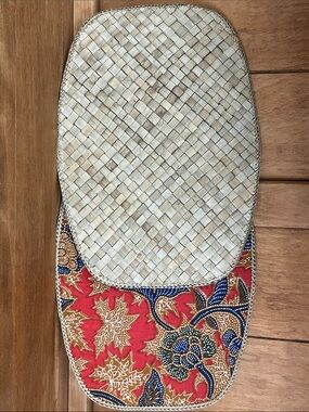 Vintage Indonesian Handwoven Pandan & Batik Placemats, Set of 6. NOS